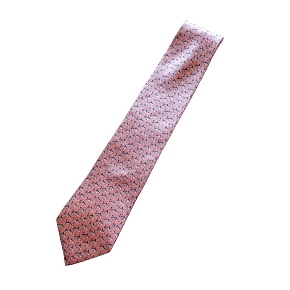 Tommy‎ Hilfiger Preppy Fishing Pink and Blue Silk Tie with Shark Print